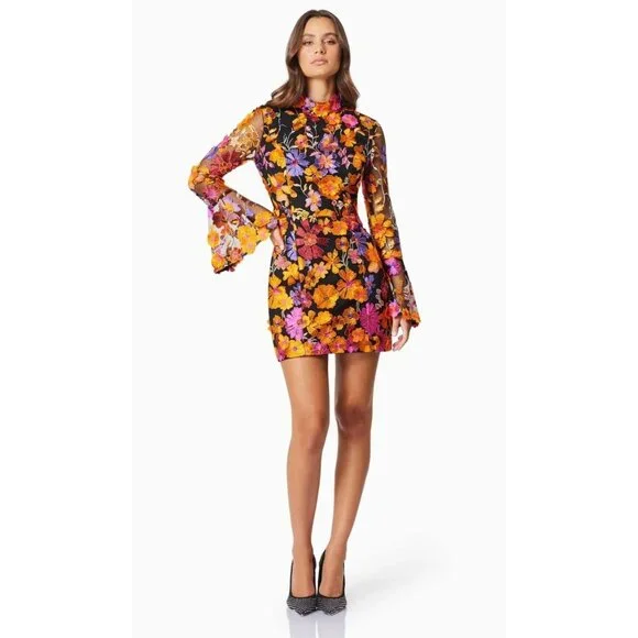 Elliatt | Dresses | Elliatt Floral Alessandra Long Sleeve Mini Dress Size  Xl Autumnal Orange | Poshmark